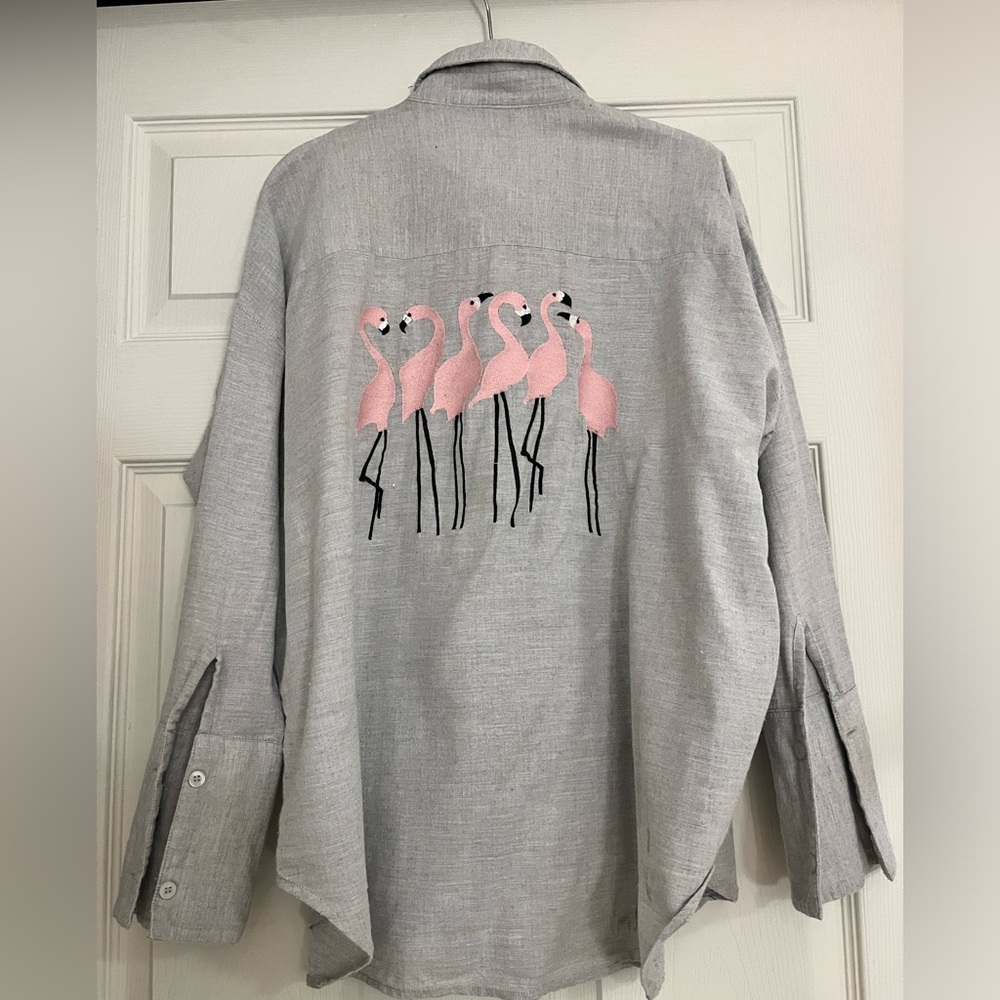 Topshop oversized flamingo shirt, size 6 🦩